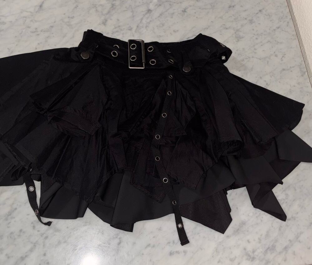 Dolls Kill Current Mood Black Tiered Layered Skirt XS Black Mall Goth Fairy